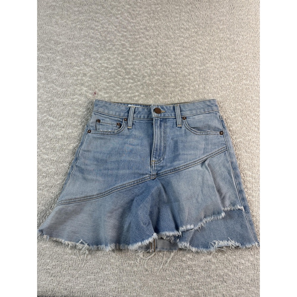 Alice + Olivia Skirt Womens 24 Blue Denim Jean Mini Raw Hem Asymmetric Panel